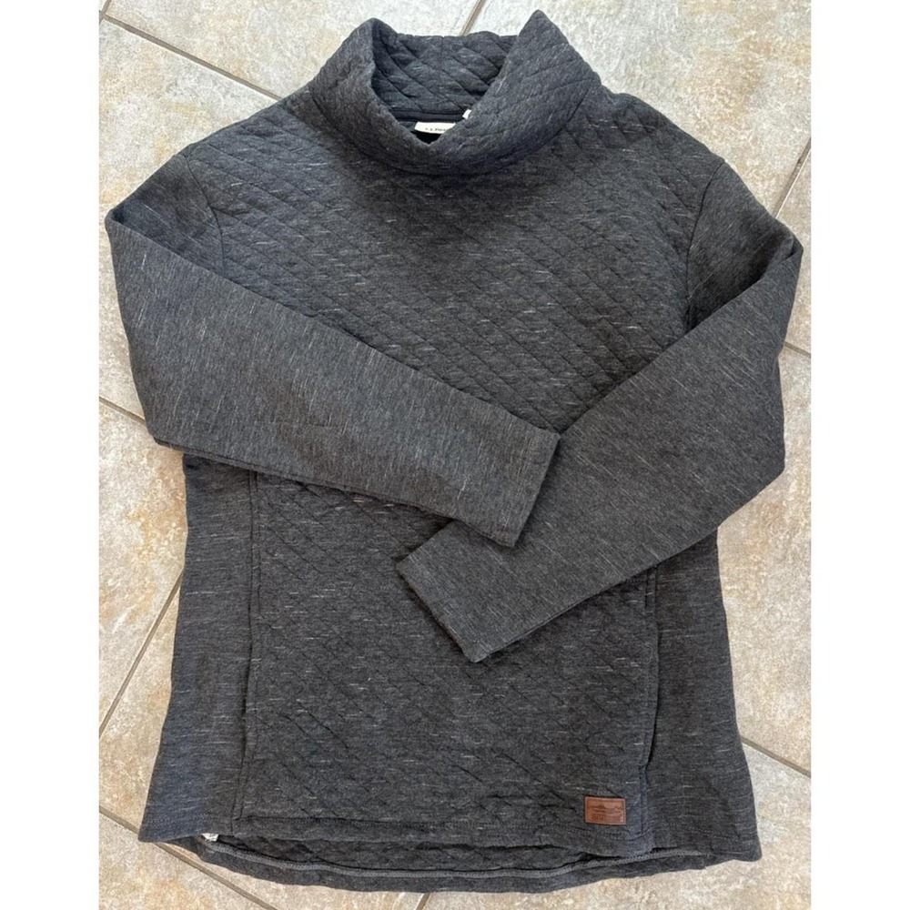 Vintage LL Bean Funnel Neck Quilted Pattern Long Sleeve Grey Women's Size XS